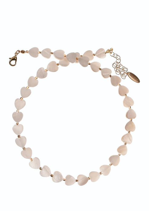 Hot Tomato Faux Mother Of Pearl/Acrylic Ivory Hearts Galore Necklace