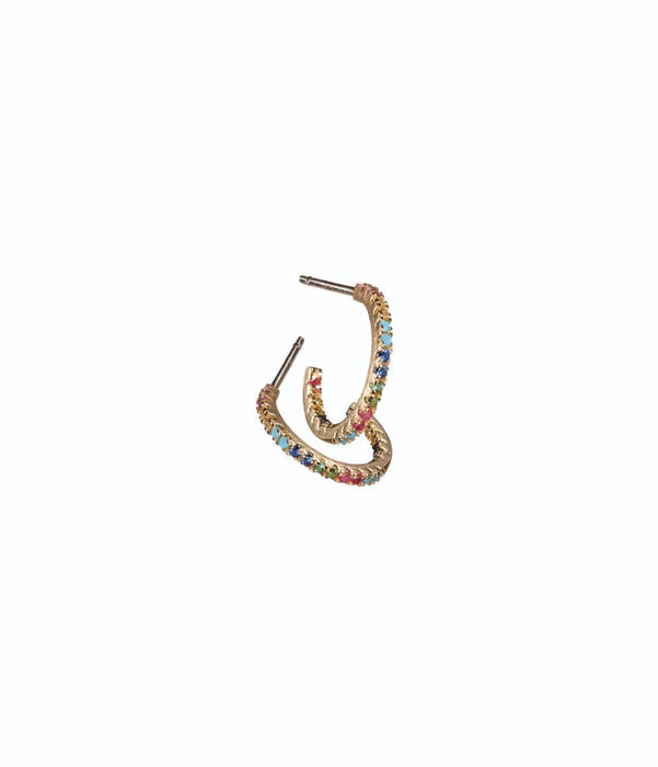 Hot Tomato Fine Line Micro Hoop Gold Multi Crystal Studs