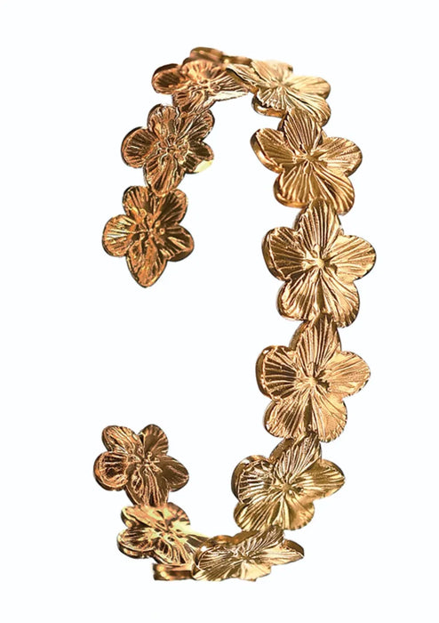 Hot Tomato Flower Garland Open Cuff Gold PVD Bangle
