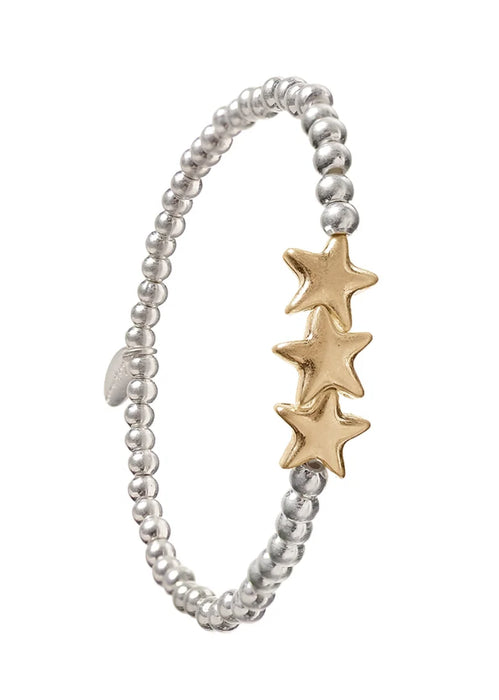 Hot Tomato Glory Star Trio Worn Gold And Silver Elasticated Bracelet