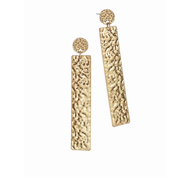 Hot Tomato Gallery Totem Drops Worn Gold Earrings