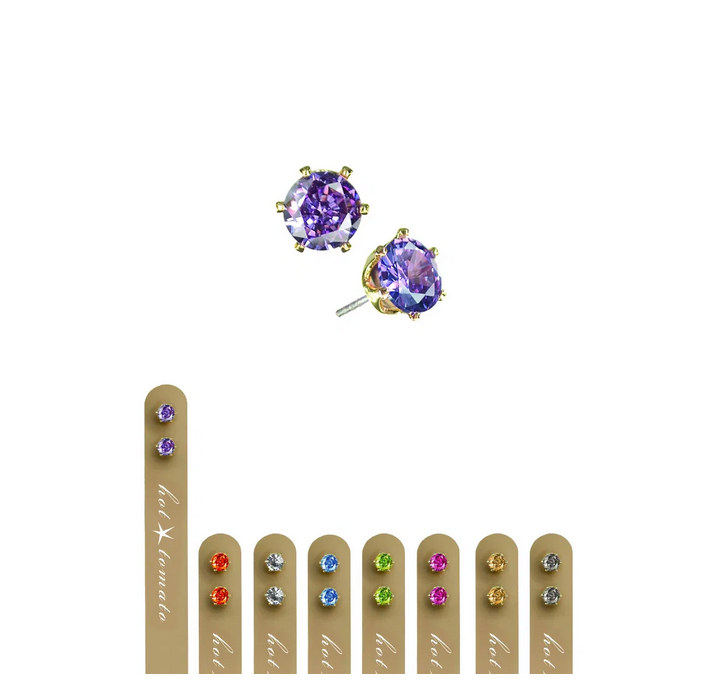 Hot Tomato Claw-Set Amethyst Studs Worn Gold Earrings