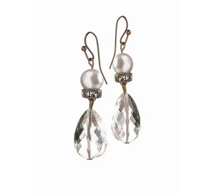 Hot Tomato Pearl & Glass Bead Drops Old Bronze, Clear & Pearl Earrings