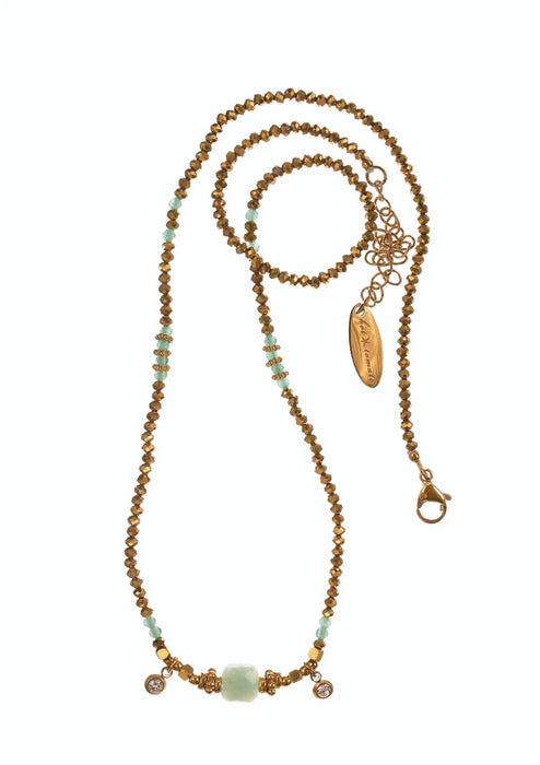 Hot Tomato Gold/Turquoise Beaded Chain With Stone & Crystal Detail