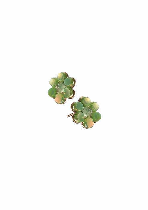Hot Tomato Green As Grass Iridescent Flower Studs