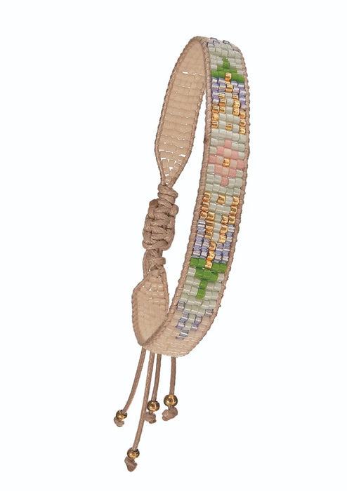 Hot Tomato Iced Aqua/Sorbet/Gold My Tribe Miyuki Friendship Bracelet