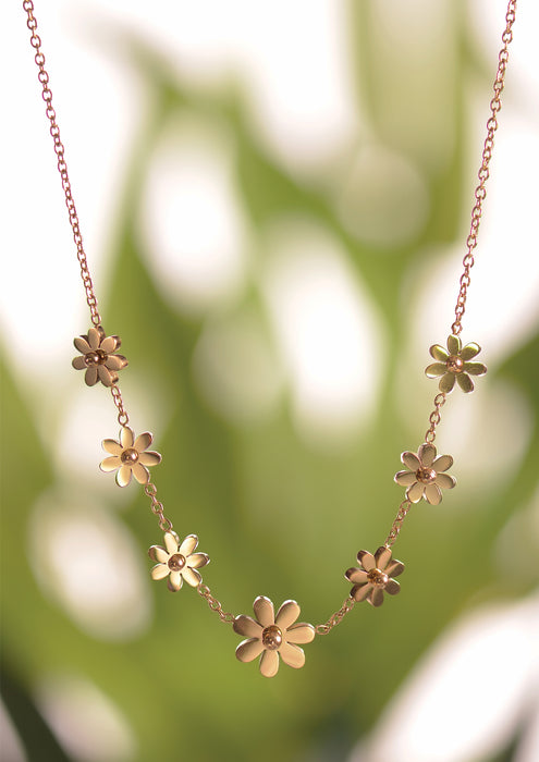 Hot Tomato Stainless Steel W/18k Gold PVD Daisy Chain Necklace