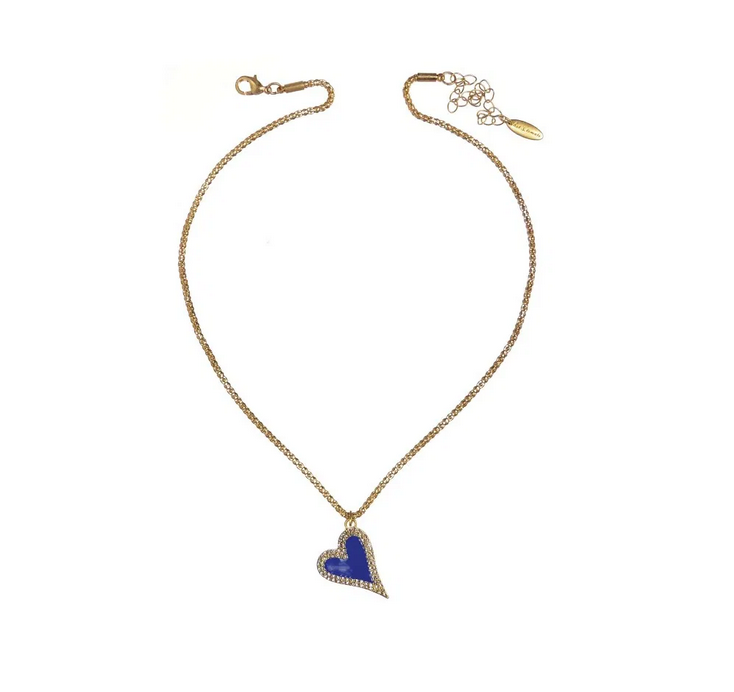 Hot Tomato Out Of The Blue Enamel Heart Cobalt, Gold & Crystal Necklace