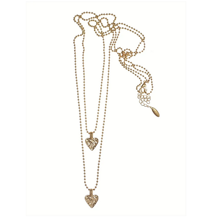 Hot Tomato Double Up With Smelted Hearts Worn Gold Necklace