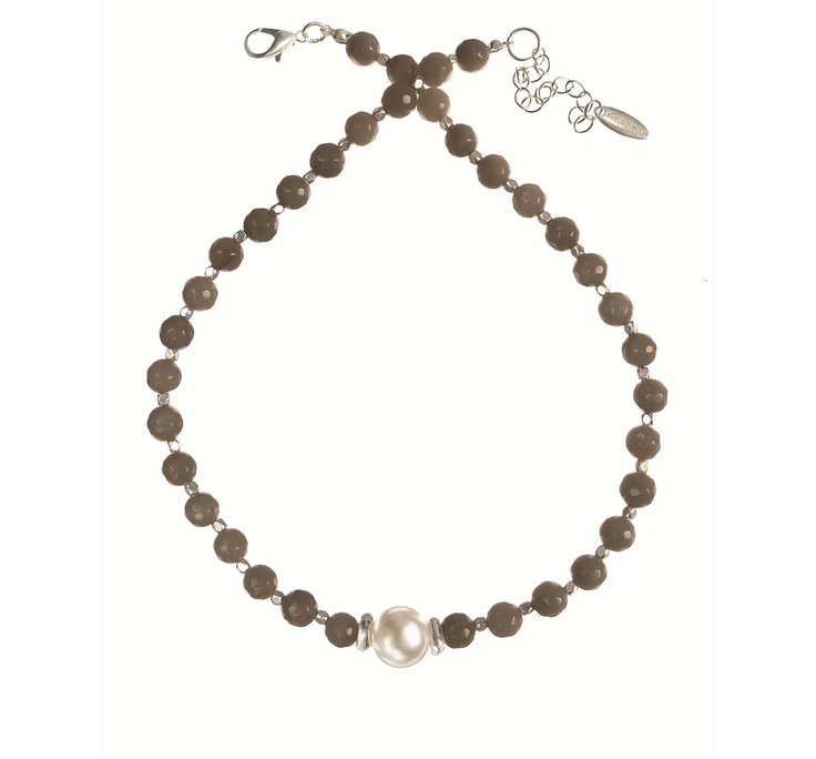 Hot Tomato Grande Pearl With Stone Silver & Lichen Green Necklace