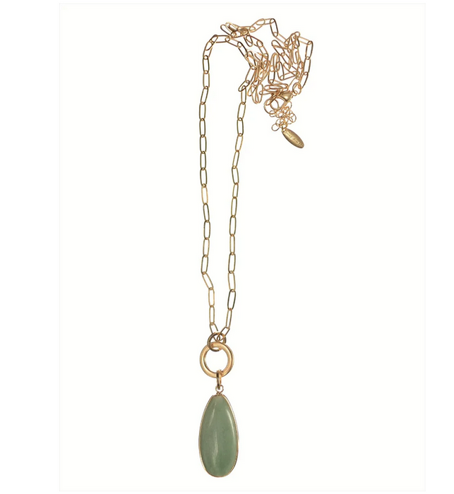 Hot Tomato Framed Stone Teardrop Pendant Worn Gold/Aqua Necklace