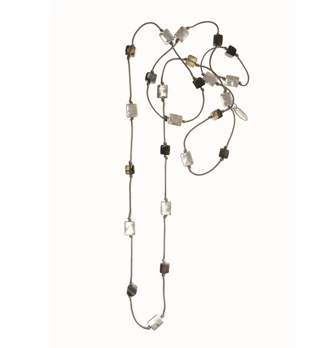 Hot Tomato All Lined Up Black Agate Stone Silver Necklace