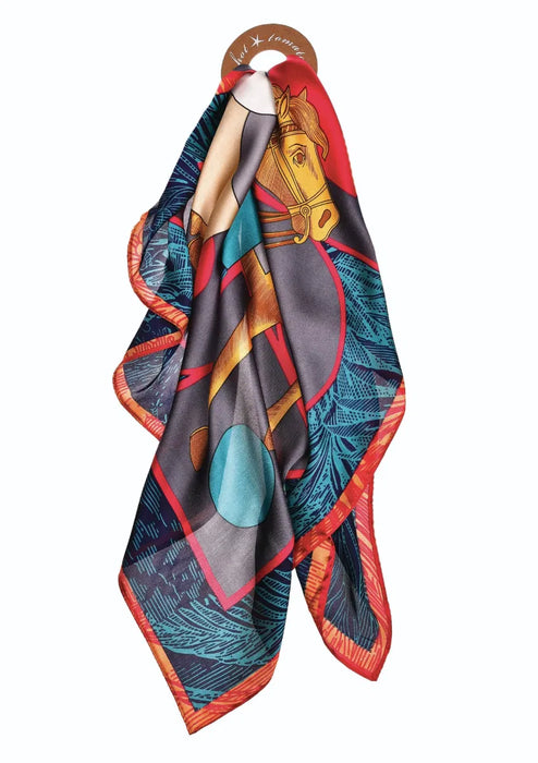 Hot Tomato Noble Steed Multi Vintage Vibe Poly Silk Square