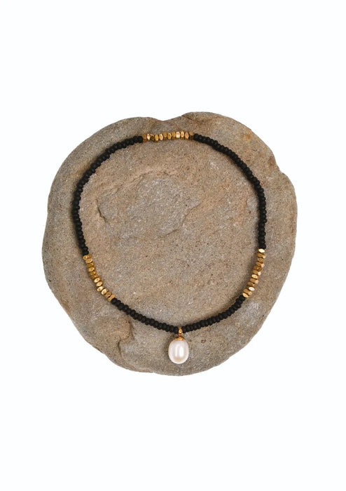 Hot Tomato Pearl Drop Hematite Stainless Steel & Gold Plate Bracelet