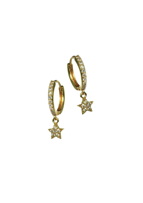 Hot Tomato Sparkle Star Captured On Crystal Hoop Earrings