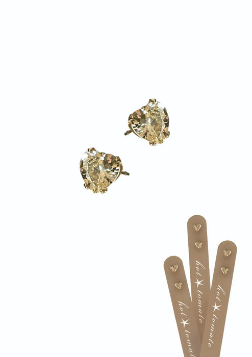 Hot Tomato Stainless Steel/18K Gold/Blonde Micro Heart Crystal Studs