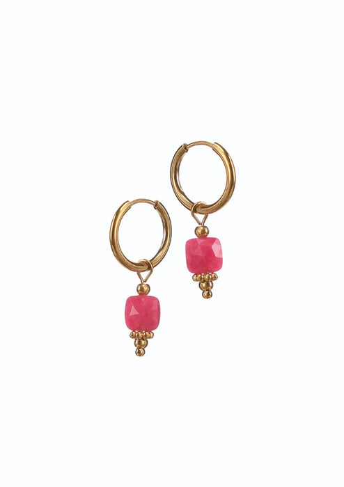 Hot Tomato Stainless Steel/18K Gold Fuchsia Stone Drop Cluster