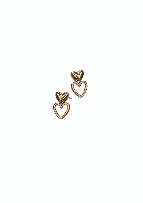 Hot Tomato Stainless Steel/18K Gold Heart Duet Earrings