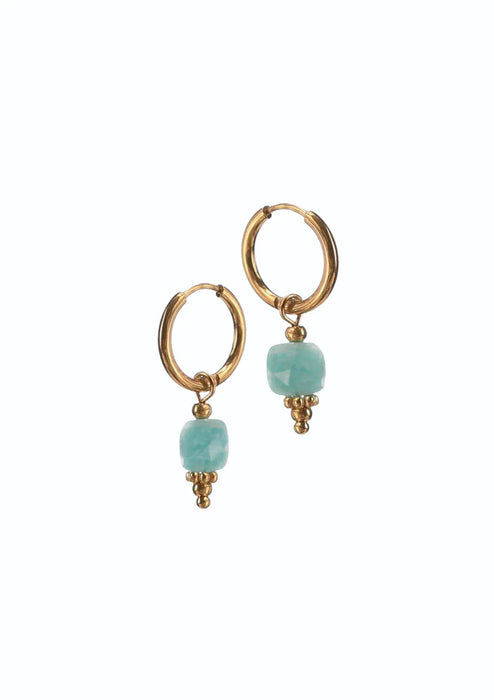 Hot Tomato Stainless Steel/18K Gold Turquoise Stone Drop Cluster