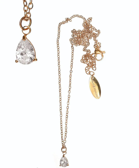 Hot Tomato Stainless Steel & Gold Clear Crystal Lone Teardrop