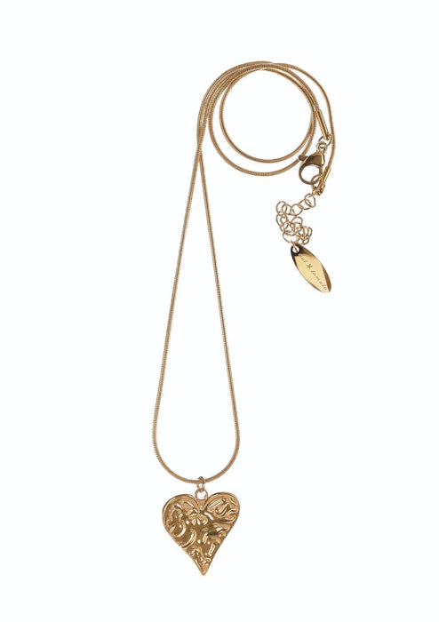 Hot Tomato Stainless Steel & Gold PVD Ripple Heart On Snake Chain