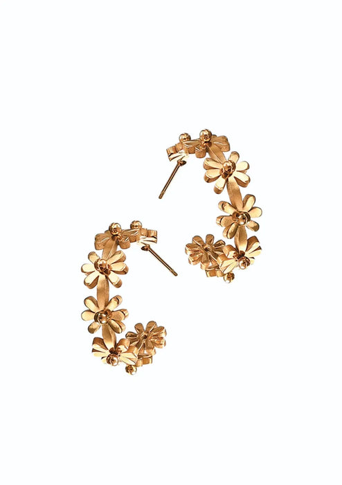 Hot Tomato Stainless Steel With 18K Gold PVD Daisy Chain Hoop Earrings