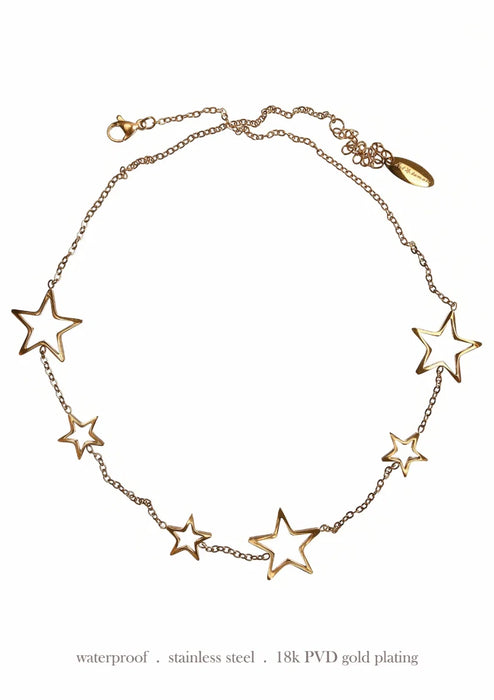 Hot Tomato Stars in Orbit Stainless Steel 18K Gold Necklace