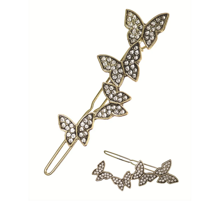 Hot Tomato Butterfly Trail Antique Gold & Clear Clip