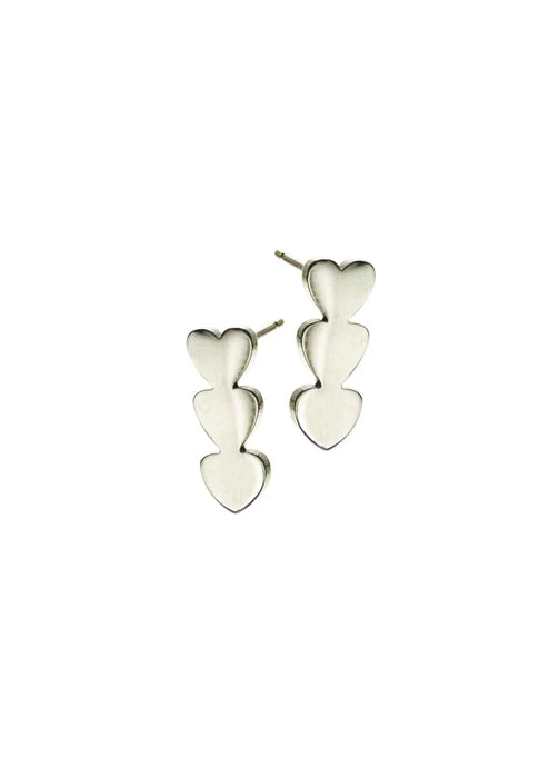 Hot Tomato Triptych Of Micro Hearts Silver Finish Studs