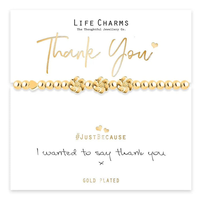 Life Charms Thank You Flowers Gold Charm Bracelet