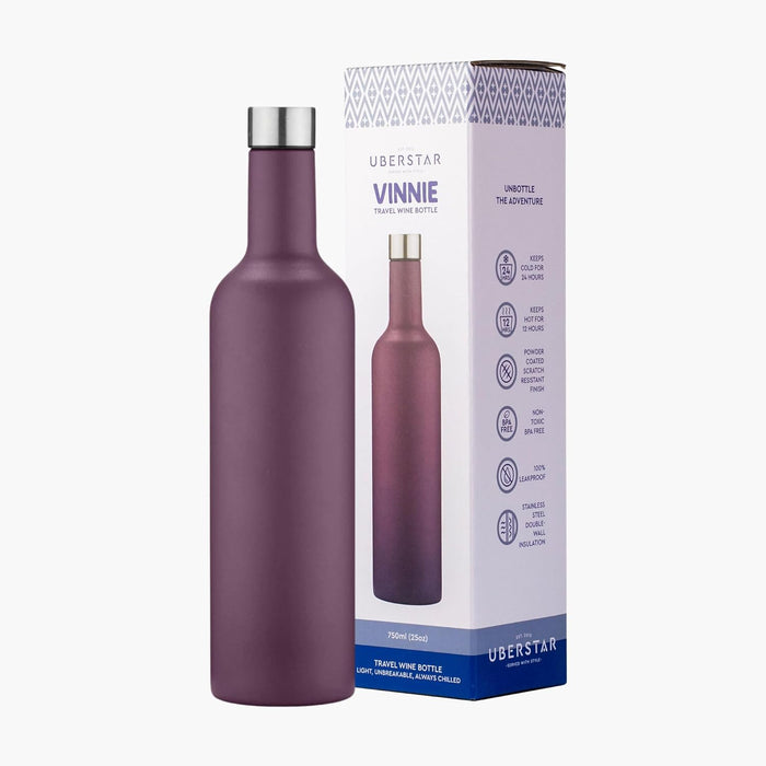 Vinnie Insulated 750ml Travel Wine Bottle Mauve