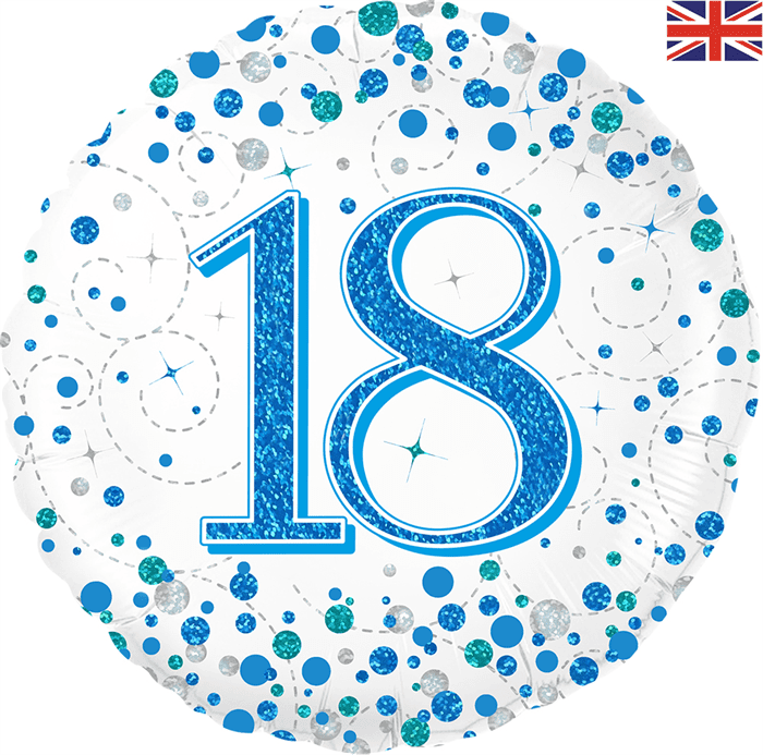 Jackson's 18th Sparkling Fizz White & Blue Balloon 18"