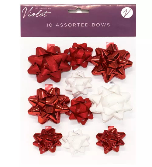 Jackson's Christmas By Violet Red And White Foil Bows Pack Of 10