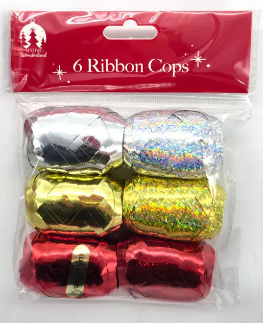 Jackson's Festive Wonderland Red, Gold And Silver Ribbon Cops Pack Of 6