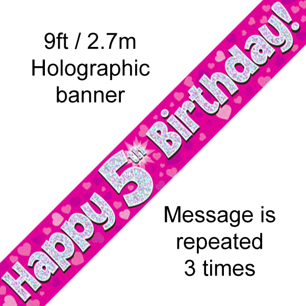Jackson's Happy Birthday Pink Happy 5th Birthday Banner 9ft