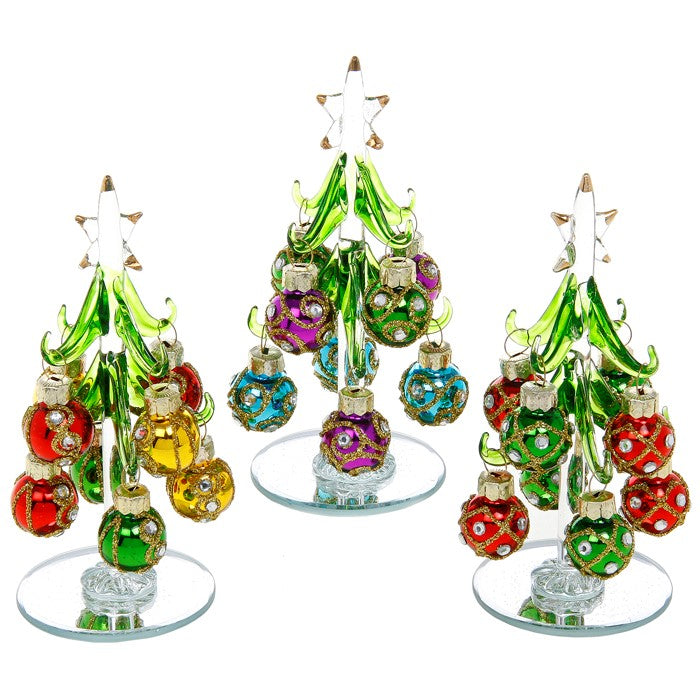 Festive Deco Glass Christmas Tree With Jewel Baubles Small