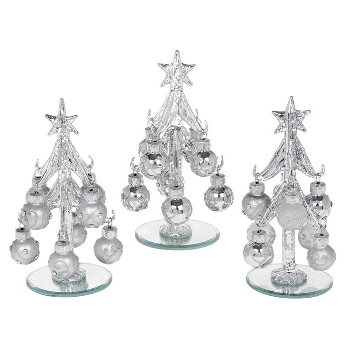 Festive Deco Glass Pure Silver Tree Small