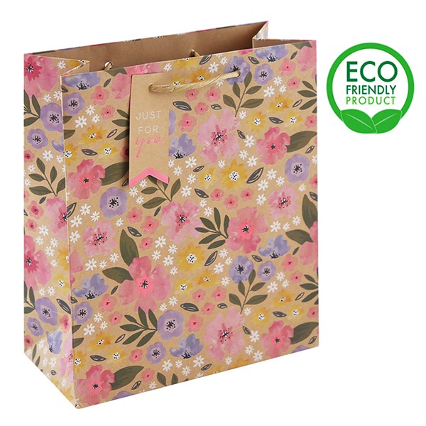 Kraft Floral Medium Gift Bag