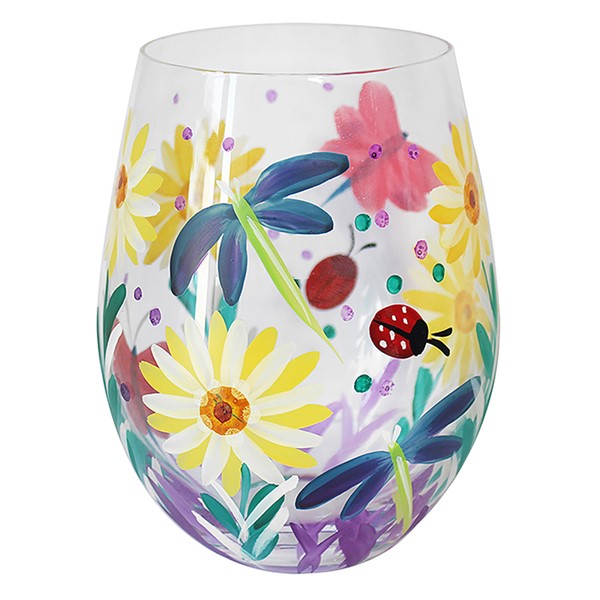 Hand Painted Stemless Glass Cottage Garden