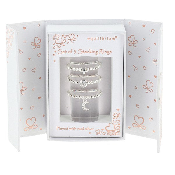 Equilibrium Silver Plated Stackable Rings Celestial Gift Set Of 3