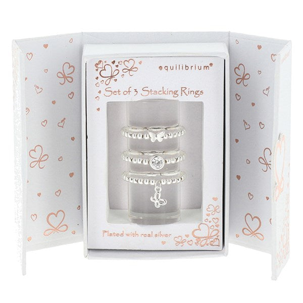 Equilibrium Silver Plated Stackable Rings Butterflies Gift Set Of 3