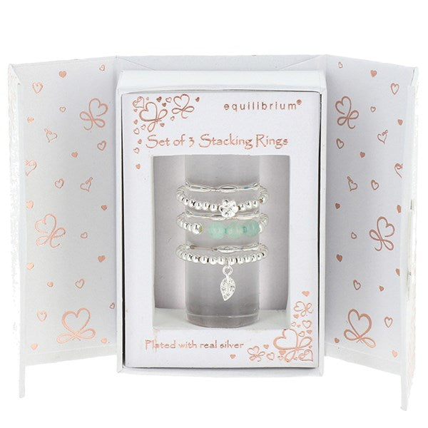 Equilibrium Silver Plated Stackable Rings Nature Gift Set Of 3