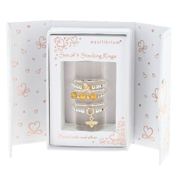 Equilibrium Silver Plated Stackable Rings Bees Gift Set Of 3