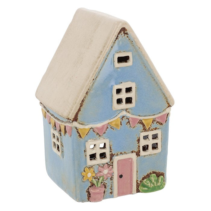 Joe Davies Village Pottery Pink & Blue Houses Tealight
