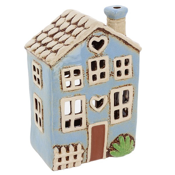 Village Pottery Garden Heart House Blue Tealight