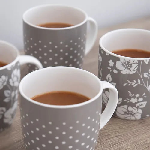 KitchenCraft Barrel Mug Set Of 4 Grey Dot Floral