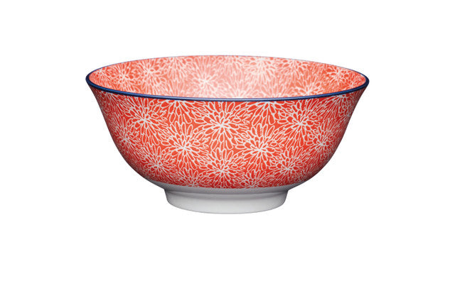 KitchenCraft KitchenCraft Red Floral and Blue Edge Ceramic Bowls