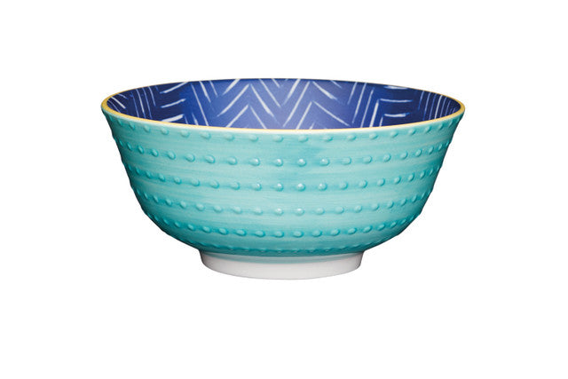 KitchenCraft Contrasting Blue Chevron and Spotty Ceramic Bowls