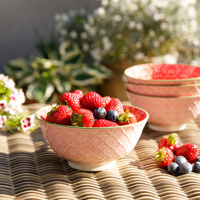 KitchenCraft Red and Pink Victorian Style Print Ceramic Bowls