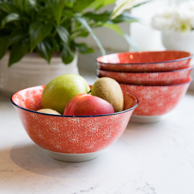 KitchenCraft KitchenCraft Red Floral and Blue Edge Ceramic Bowls
